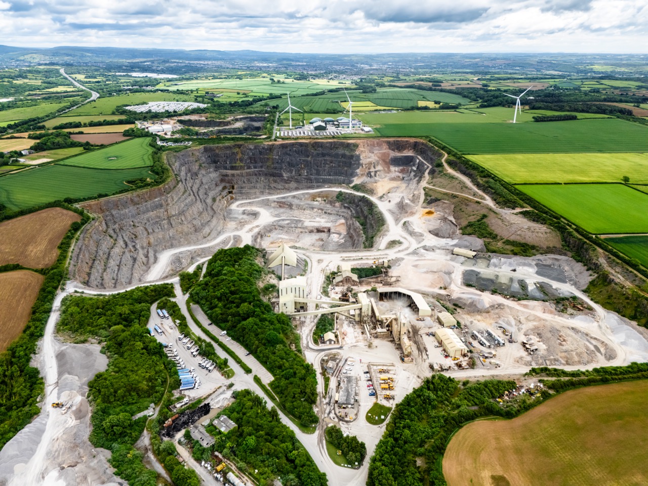 Drone view of Cornelly Quarry in Wales, UK